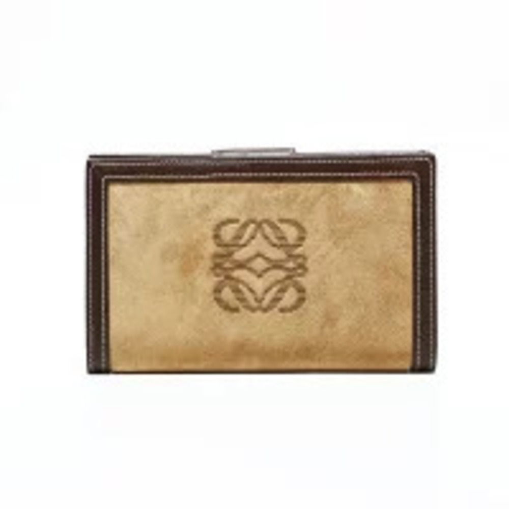 Loewe Suede Anagram Bi fold Wallet Beige Cream